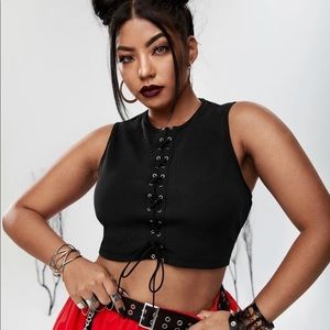 Shein plus size lace up knot front crop tank top